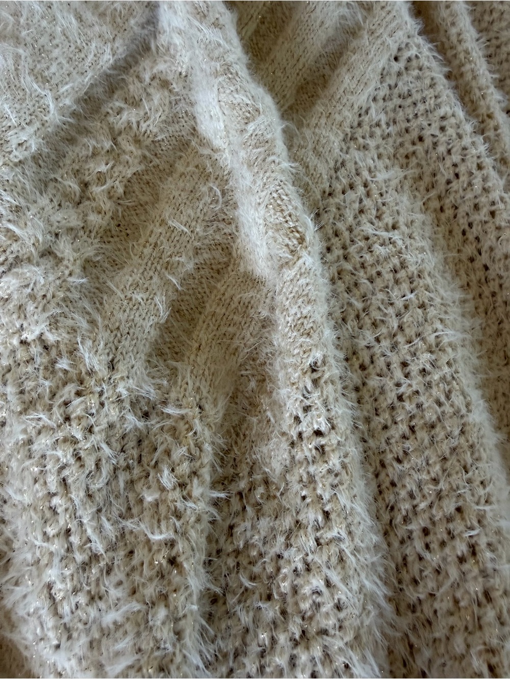Anthropologie Everything in Love Turtleneck Knit Poncho Cape Cream Metallic - Picture 7 of 13